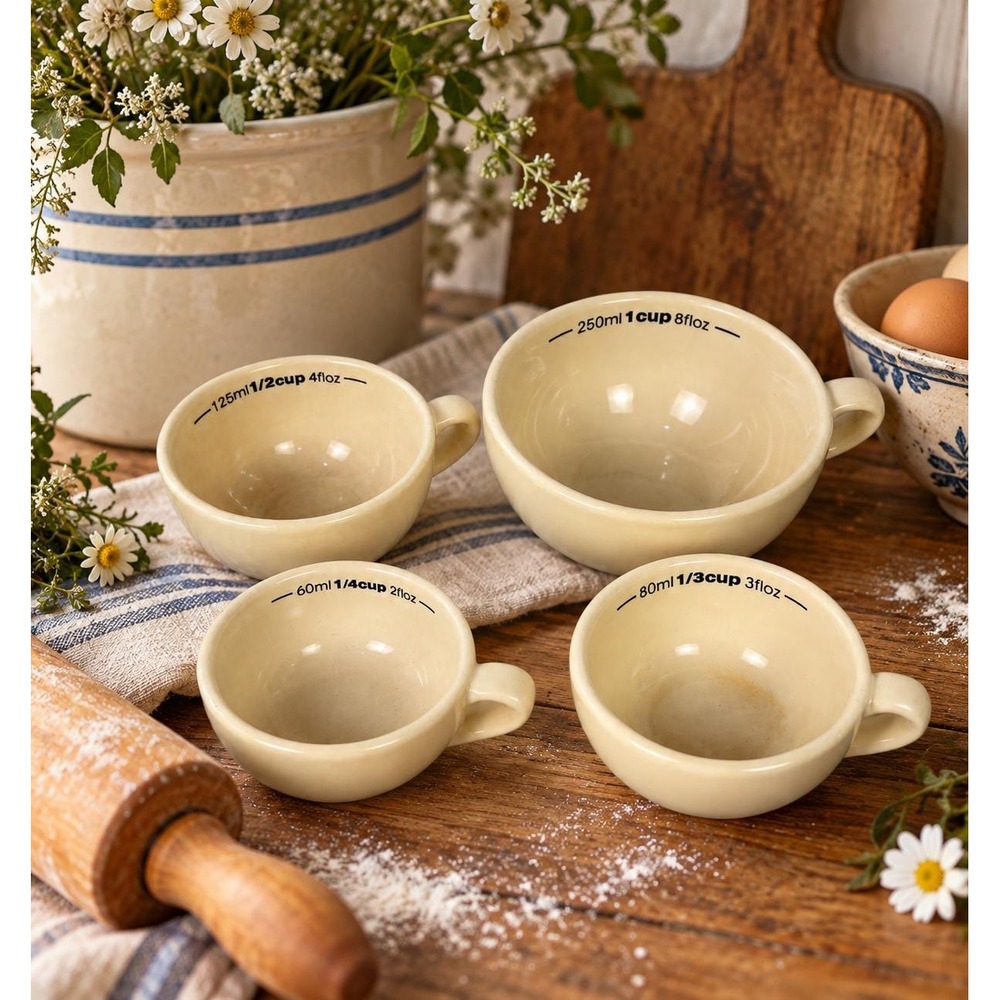 Nigella Lawson Living Kitchen Ceramic Measuring Cups Set 4 Cream Vintage